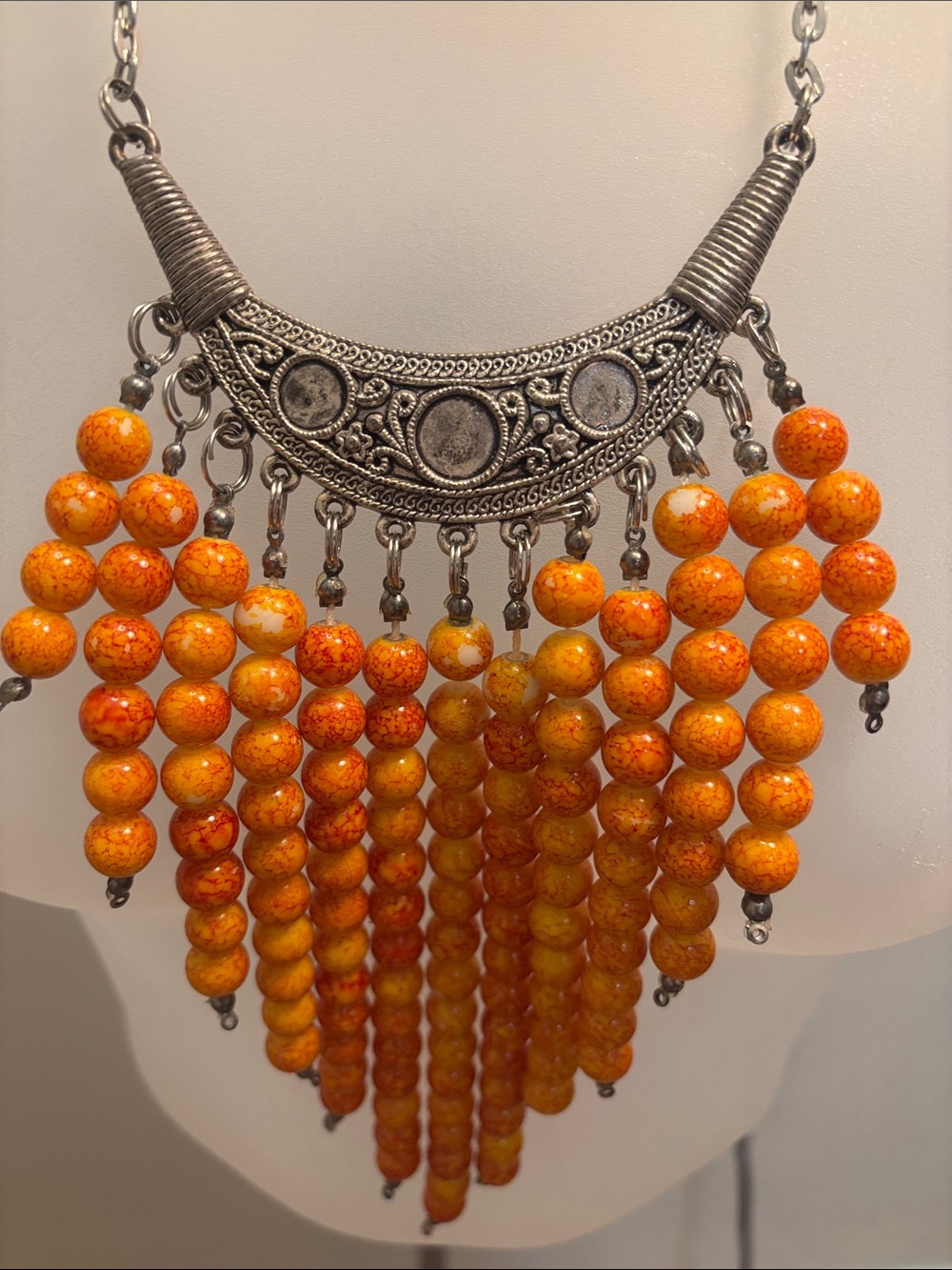 Boho Beaded Fringe Statement Necklace